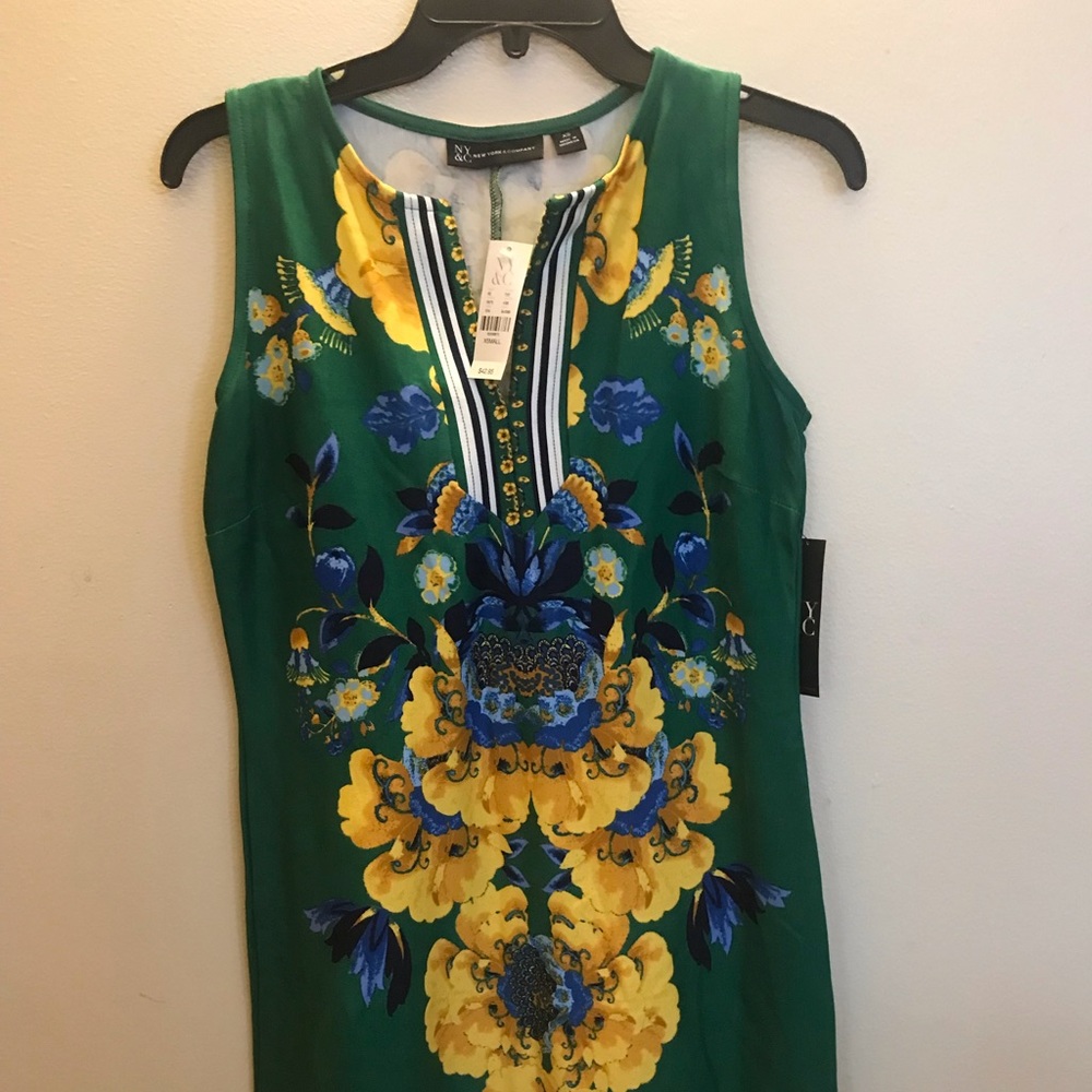 New York & company XS cotton  sheath split neck dress
